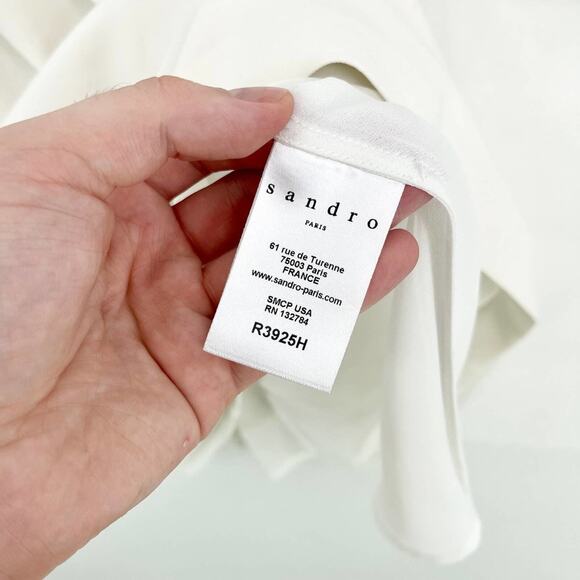 Sandro Paris White Long Sleeve Dress with Fringe Sleeve Detail - Size 1 (S) - Picture 4 of 8